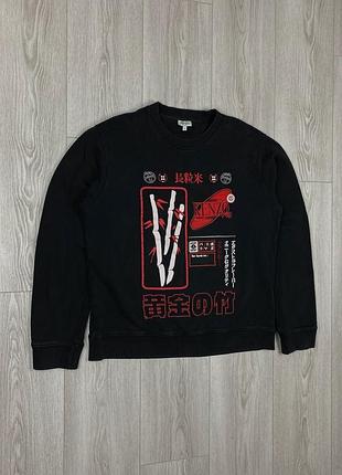 Kenzo black cotton fleece crew neck long sleeves pullover sweatshirt l світшот, свитшот