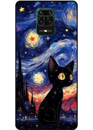Силиконовый бампер чехол для xiaomi redmi note 9s с рисунком котик звездная ночь ван гог