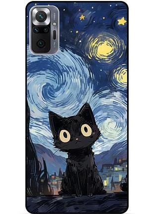 Силиконовый бампер чехол для xiaomi redmi note 10 pro с рисунком котик ван гог звездная ночь