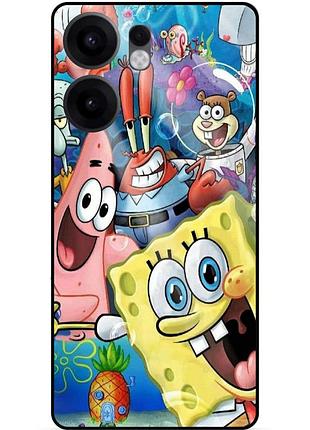 Силиконовый бампер чехол для oppo reno 13fs с рисунком губка боб sponge bob
