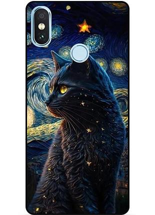 Силіконовий бампер чохол для xiaomi mi 8 з малюнком кішка ван гог зіркова ніч