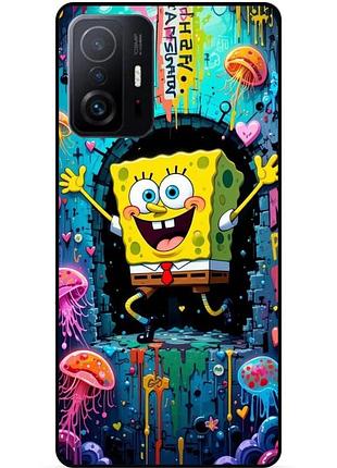 Силиконовый чехол бампер для xiaomi 11t с картинкой sponge bob губка боб