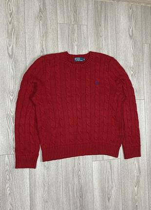 Vtg polo ralph lauren cable knit sweater men red size m cotton