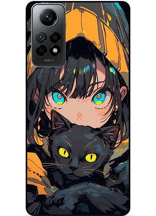 Силиконовый бампер чехол для xiaomi redmi note 11 с рисунком аниме котик