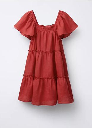 Лляне плаття zara лляна сукня на дівчинку 9/10 років червона лляна сукня zara з прямим вирізом та рюшами виготовлена зі 100% льону;
