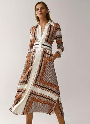 Длинное платье-рубашка massimo dutti с геометрическим принтом миди макси