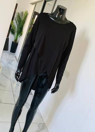 Черная удлиненная блуза/туника zara с открытой спиной (размер l)