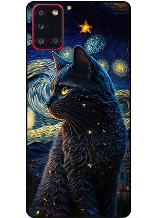 Силіконовий бампер чохол для samsung m51 з малюнком кішка ван гог зіркова ніч