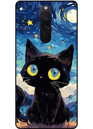 Силиконовый бампер чехол для xiaomi redmi 8 котик звездная ночь ван гог