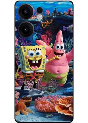Силиконовый бампер чехол для oppo reno 13f с рисунком sponge bob губка боб