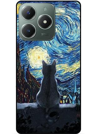 Силіконовий бампер чохол для infinix smart 8 plus (x6526) з малюнком кішка зіркова ніч ван гог