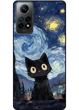 Силіконовий бампер чохол для xiaomi redmi note 11 pro з малюнком котик ван гог зіркова ніч