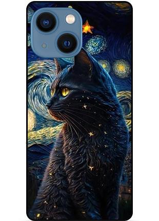 Силиконовый бампер чехол для iphone 13 mini с рисунком кошечка ван гог звездная ночь