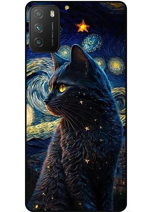 Силиконовый бампер чехол для xiaomi poco m3 с рисунком кошечка ван гог звездная ночь