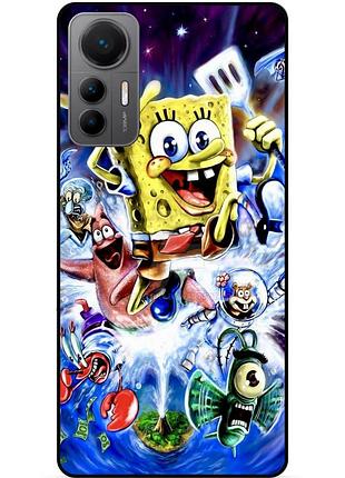 Силиконовый чехол бампер для xiaomi 12 lite с картинкой губка боб sponge bob