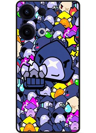 Силиконовый бампер чехол для oppo reno 13 стикеры бравл ворон brawl