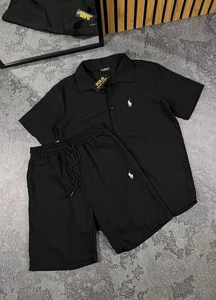 Чорний літній класичний костюм комплект чоловічий сорочка і шорти polo ralph lauren