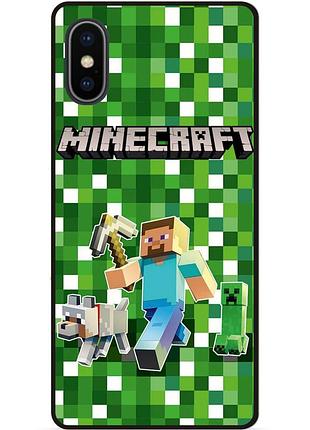 Силиконовый бампер чехол для iphone xs стив minecraft крипер майнкрафт