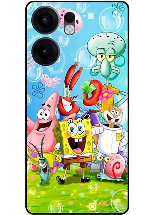 Силиконовый чехол бампер для oppo reno 13fs с картинкой губка боб sponge bob