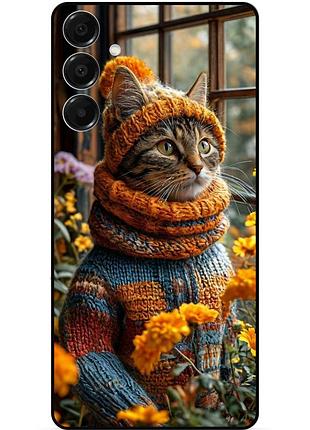 Силіконовий бампер чохол для samsung a57 з малюнком котик в квітах