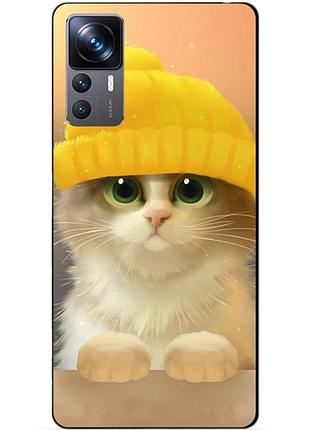 Силіконовий чохол бампер для xiaomi 12t з малюнком котик у шапці