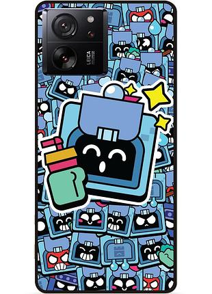 Силиконовый бампер чехол для xiaomi 13t стикеры бравл эш brawl