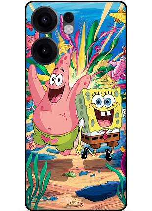 Силиконовый бампер чехол для oppo reno 13f с картинкой sponge bob губка боб