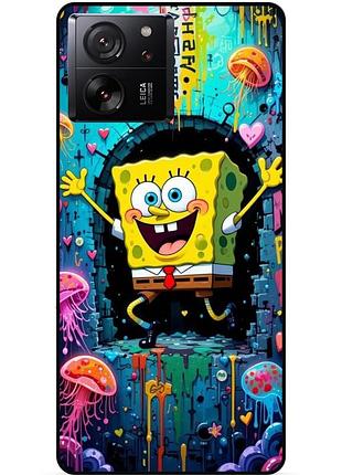 Силиконовый чехол бампер для xiaomi 13t с картинкой sponge bob губка боб