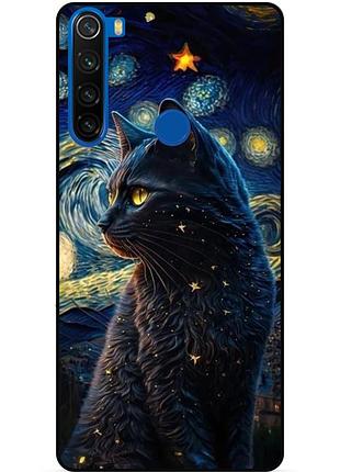 Силиконовый бампер чехол для xiaomi redmi note 8 с рисунком кошечка ван гог звездная ночь