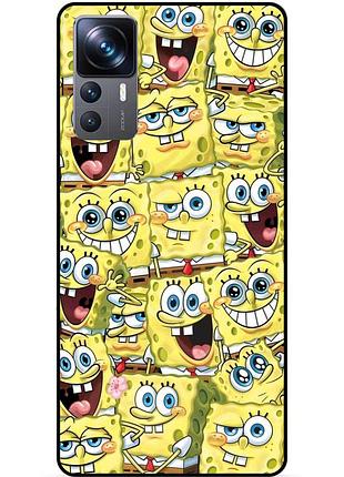 Силиконовый чехол бампер для xiaomi 12t pro с рисунком губка боб sponge bob