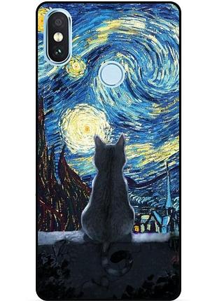 Силиконовый бампер чехол для xiaomi mi 8 с рисунком кошечка звездная ночь ван гог