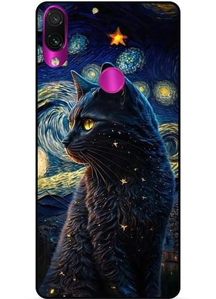 Силиконовый бампер чехол для huawei p40 lite e с рисунком кошечка ван гог звездная ночь