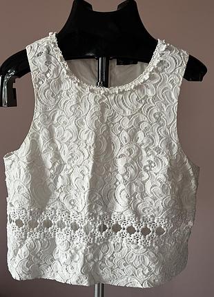 Блуза молочна з мережева topshop  розмір 40.