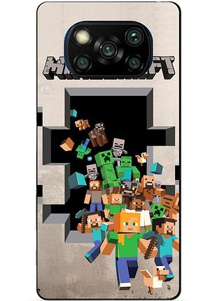 Силиконовый бампер чехол для xiaomi poco x3 с картинкой minecraft майнкрафт