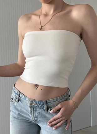 Трендовий топ бандо з щільної тканини zara