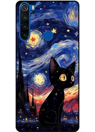 Силиконовый бампер чехол для xiaomi redmi note 8 с рисунком котик звездная ночь ван гог