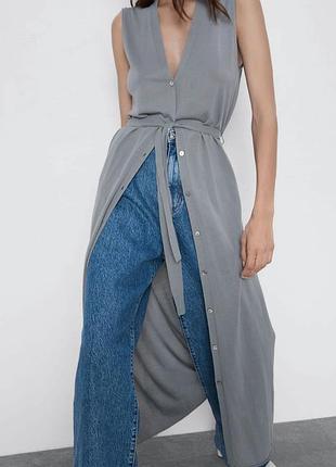 Летнее платье на пуговицах zara длинное платье без рукавов довга сукня на ґудзиках зара плаття максі з поясом