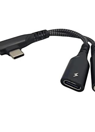 Перехідник кутовий 2в1 type-c - aux 3.5 mm + type-c для apple ipad air (2024), ipad pro (2024) \ швидка зарядка \ чорний