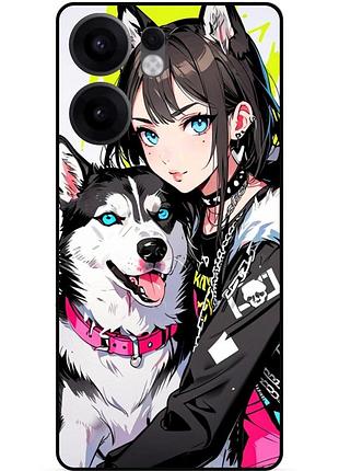 Чехол силиконовый бампер для oppo reno 13f с рисунком хаски аниме