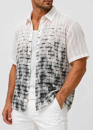 Літня чоловіча сорочка біла з коротким рукавом чорним принтом s m l xl xxl