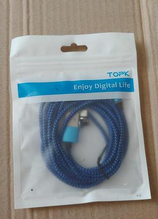 Универсальный кабель topk зарядный 2м, 3 насадки apple micro usb type-c новый