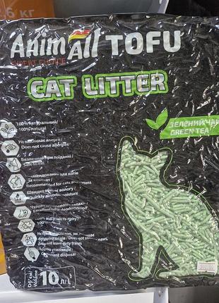 Наповнювач для котячого туалету animall tofu має зелений чай, є 100% натуральним і безпечним при поїданні. енімал тофу зелений чай