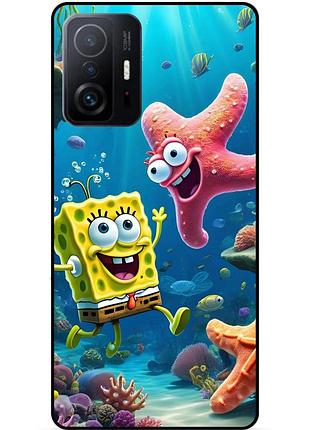 Силиконовый бампер чехол для xiaomi 11t с рисунком спанч боб губка боб