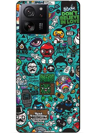 Чехол силиконовый бампер для xiaomi 13t с рисунком стикеры