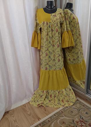 Котонове з кишенями та воланами плаття 👗