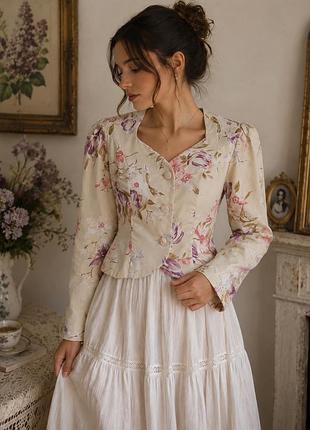 Laura ashley вінтажний вкорочений літній піджак жакет фрак в квітковий принт з обʼємними рукавами стиль прованс вікторіанський візантійський р. s m