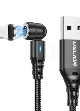 Магнітний кабель uslion 2 в 1/(швидка зарядка 5a)lightning (iphone)/ 540 градусів / круглий / 100 см. / чорний