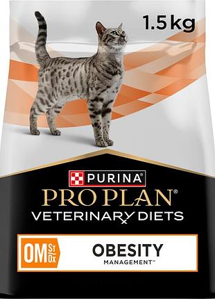 Сухий дієтичний корм pro plan veterinary diets om obesity management st/ox для дорослих котів для зниження надмірної маси тіла, з