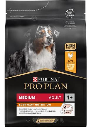 Сухий корм pro plan medium adult 1+ everyday nutrion для дорослих собак середніх порід, з куркою, 3 кг