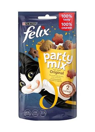 Блок (8 шт.) лакомство felix party mix ориджинал микс для взрослых кошек, со вкусом курицы, печени и индейки, 60 г